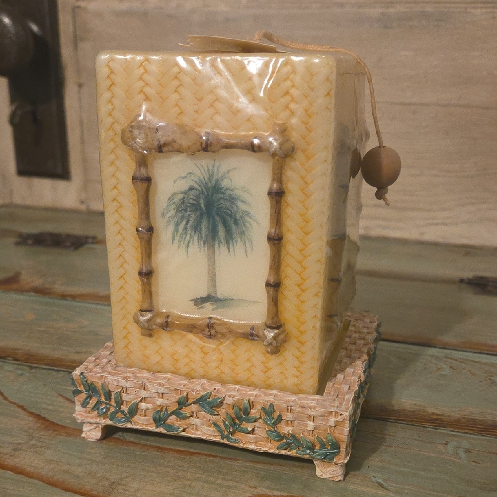 Decorative Palm Tree Candle with Wicker Base